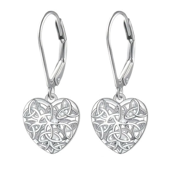 Sterling Silver Hollow Heart Drop Filigree Dangle Earrings - NWT - Picture 1 of 6